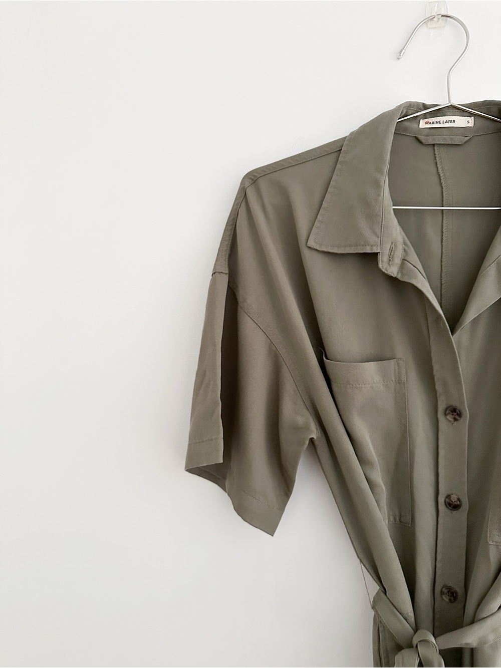 Marine Layer Renata Shirt Dress Size Small Olive Green Belted Utility Midi Dress - Picture 6 of 9